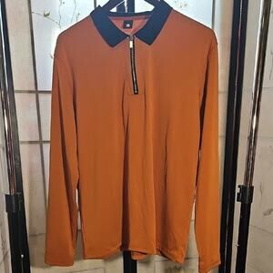 Orange Polo with Black Collar and Zipper